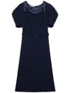 Prada Puffy-sleeve Belted Crepe De Chine Midi Dress In 蓝色