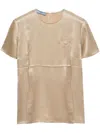 Prada Short Sleeve Satin Crepe Top In Neutrals