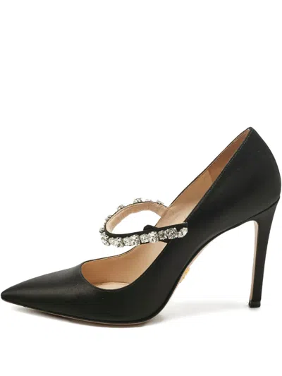 Pre-owned Prada Satin Crystal-embellished Pumps In Black