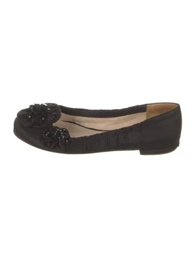 Pre-owned Prada Satin Crystal Embellishments Ballet Flats In Black