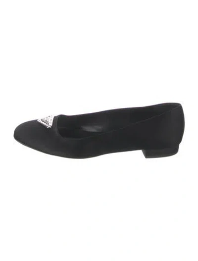 Pre-owned Prada Satin Crystal Embellishments Ballet Flats In Black