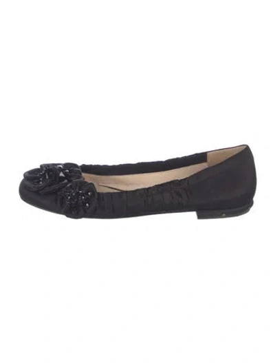 Pre-owned Prada Satin Crystal Embellishments Ballet Flats In Blue