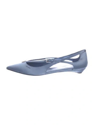 Pre-owned Prada Satin Crystal Embellishments D'orsay Flats In Blue