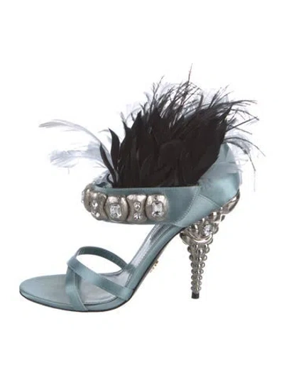 Pre-owned Prada Satin Crystal Embellishments Gladiator Sandals In Blue