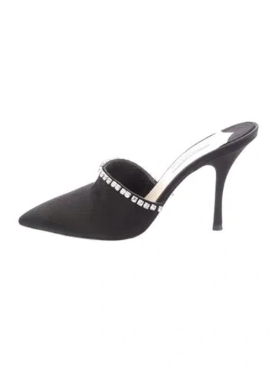 Pre-owned Prada Satin Crystal Embellishments Mules In Black