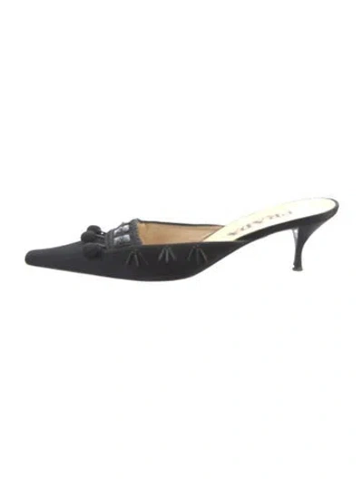 Pre-owned Prada Satin Crystal Embellishments Mules In Black