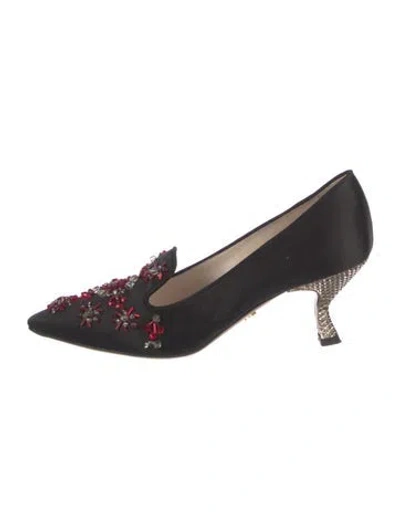 Pre-owned Prada Satin Crystal Embellishments Pumps In Black