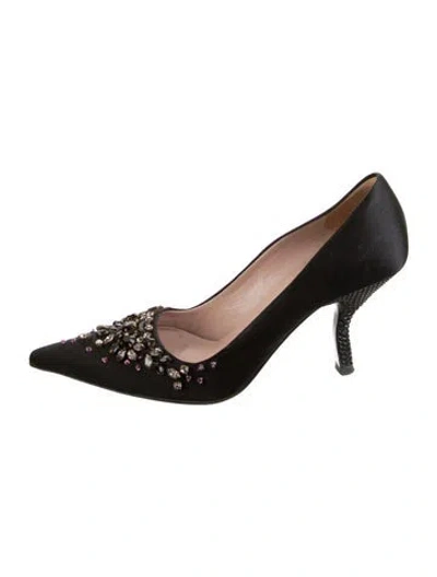Pre-owned Prada Satin Crystal Embellishments Pumps In Black