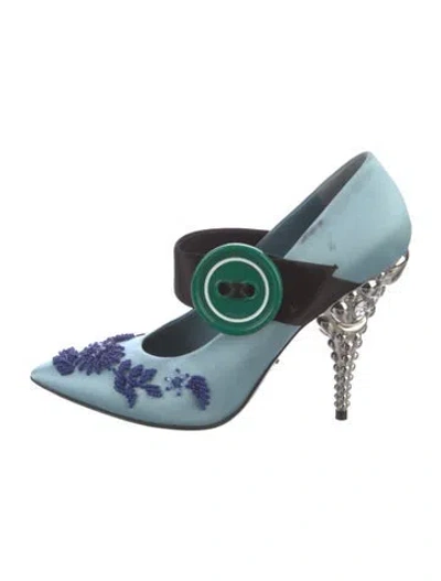 Pre-owned Prada Satin Crystal Embellishments Pumps In Blue