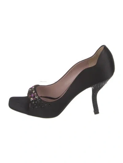 Pre-owned Prada Satin Crystal Embellishments Sandals In Black