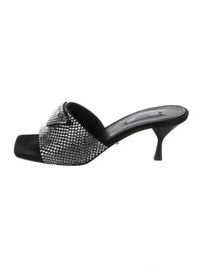 Pre-owned Prada Satin Crystal Embellishments Sandals In Black