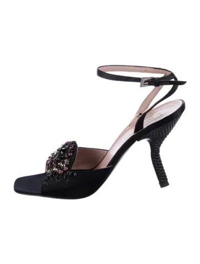 Pre-owned Prada Satin Crystal Embellishments Sandals In Brown