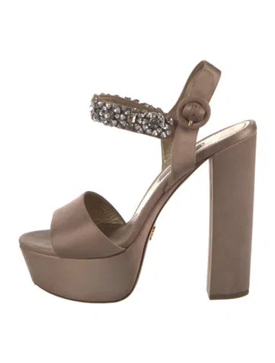 Pre-owned Prada Satin Crystal Embellishments Sandals In Neutral