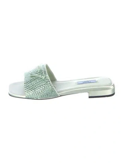 Pre-owned Prada Satin Crystal Embellishments Slides