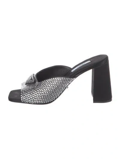 Pre-owned Prada Satin Crystal Embellishments Slides In Black