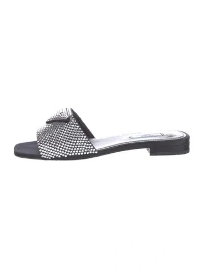 Pre-owned Prada Satin Crystal Embellishments Slides In Black