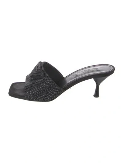 Pre-owned Prada Satin Crystal Embellishments Slides In Black