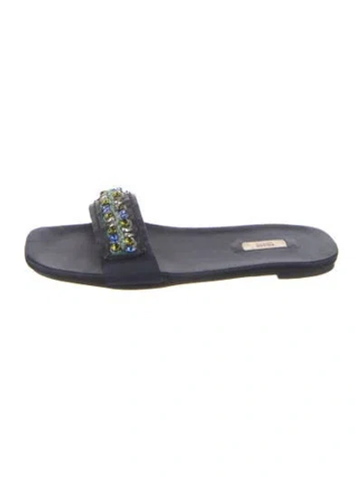 Pre-owned Prada Satin Crystal Embellishments Slides In Blue