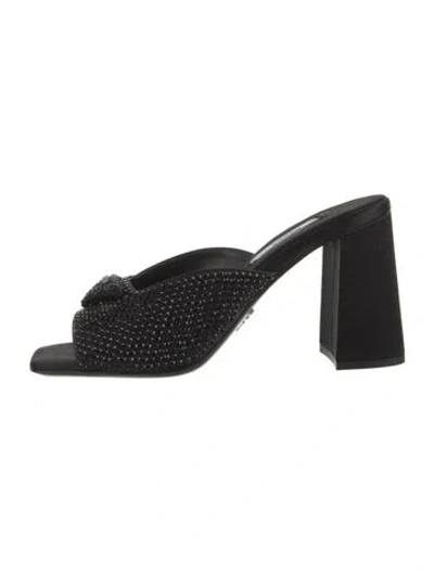 Pre-owned Prada Satin Crystal Embellishments Slides W/ Tags In Black