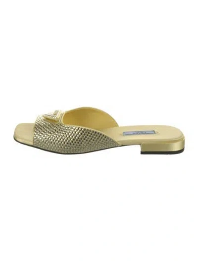 Pre-owned Prada Satin Crystal Embellishments Slides In Yellow