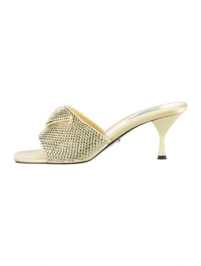 Pre-owned Prada Satin Crystal Embellishments Slides In Yellow