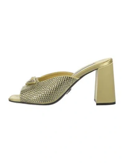 Pre-owned Prada Satin Crystal Embellishments Slides In Yellow