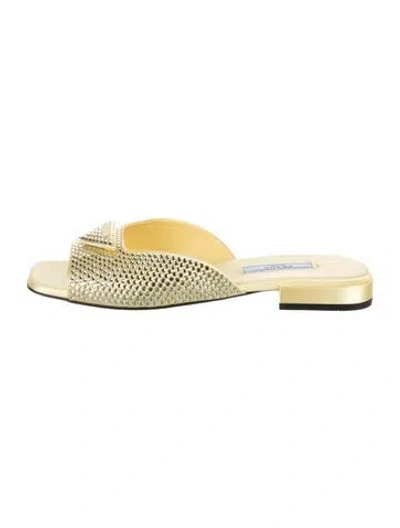Pre-owned Prada Satin Crystal Embellishments Slides In Yellow