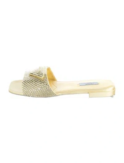 Pre-owned Prada Satin Crystal Embellishments Slides In Yellow