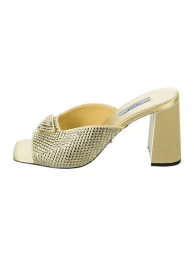Pre-owned Prada Satin Crystal Embellishments Slides In Yellow
