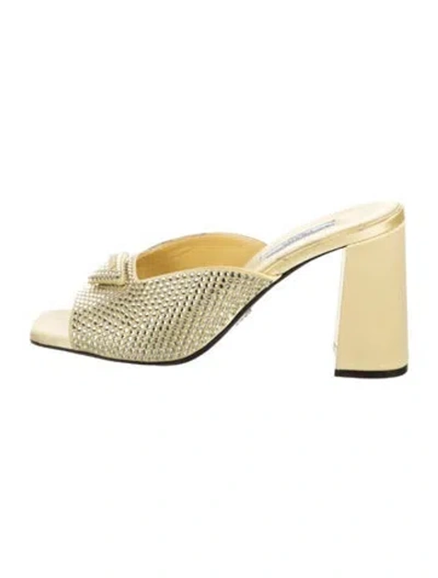 Pre-owned Prada Satin Crystal Embellishments Slides In Yellow
