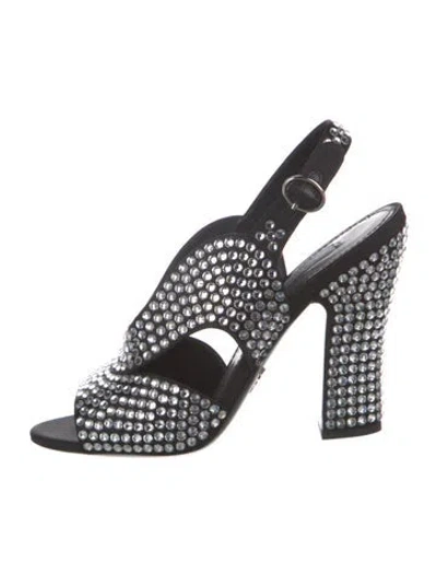 Pre-owned Prada Satin Crystal Embellishments Slingback Pumps In Black