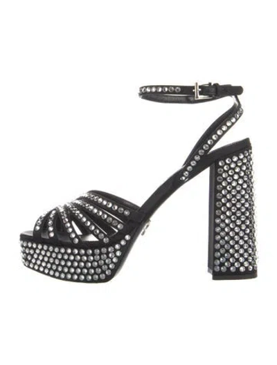 Pre-owned Prada Satin Crystal Embellishments Slingback Pumps In Black
