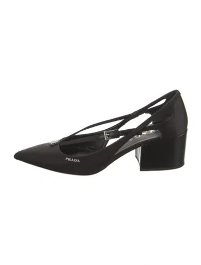 Pre-owned Prada Satin Crystal Embellishments Slingback Pumps In Black