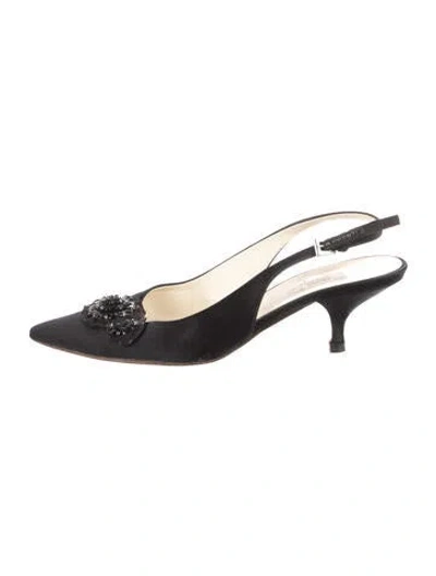 Pre-owned Prada Satin Crystal Embellishments Slingback Pumps In Black
