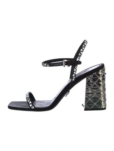 Pre-owned Prada Satin Crystal Embellishments Slingback Sandals In Black
