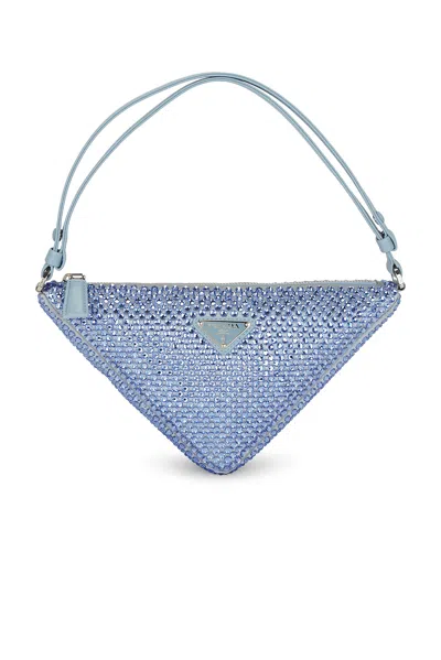 Pre-owned Prada Satin Crystal Triangle Pouch In Celeste
