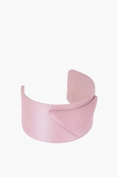 Prada Satin Cuff Bracelet With Embossed Monogram In Pink