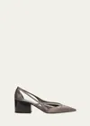 Prada Pointed Toe Block Heel Cut-out Pumps In Ardesia