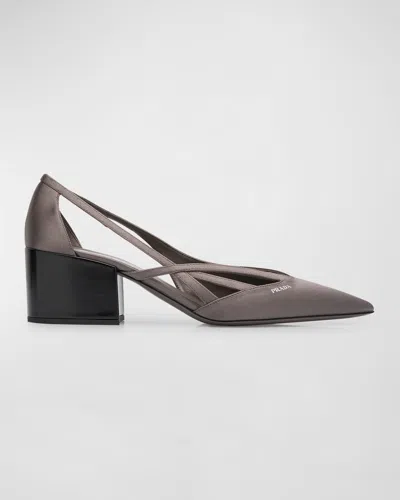 Prada Satin Point Toe Pumps With Cut-outs 6cm In Black