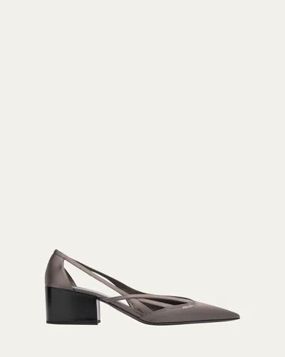 PRADA SATIN CUTOUT BLOCK-HEEL PUMPS
