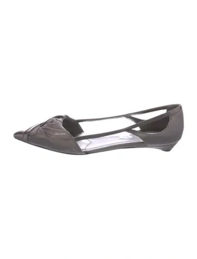 Pre-owned Prada Satin D'orsay Flats In Gray