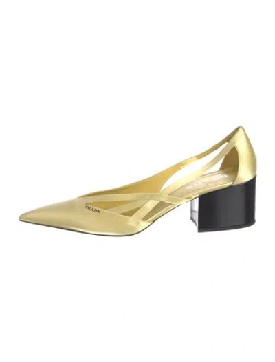 Pre-owned Prada Satin D'orsay Pumps In Yellow