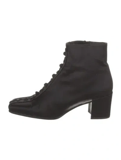 Pre-owned Prada Satin Embroidered Accent Lace-up Boots In Multi