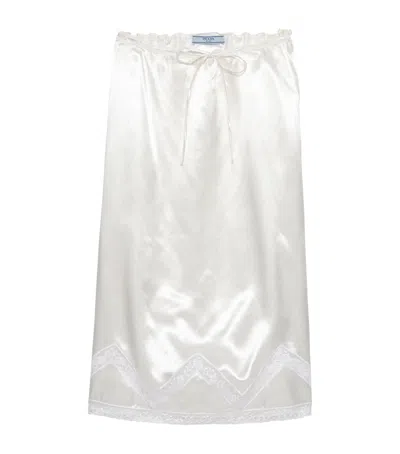 Prada Embroidered Satin Skirt In White