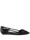 Prada Satin-finish Cut-out Ballerina Shoes In Black