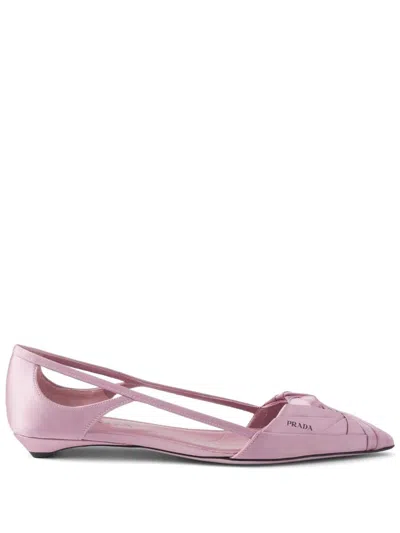 Prada Satin Ballerinas With Cut-out Design And Pointed Toe In Pink