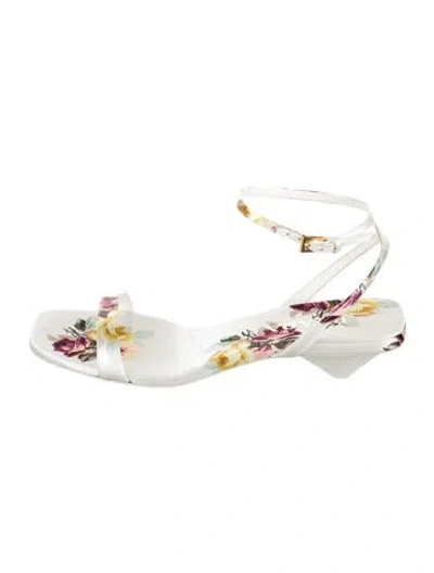 Pre-owned Prada Satin Floral Print Sandals In White