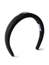 Prada Satin Hair Accessory With Metal Logo Triangle In Black