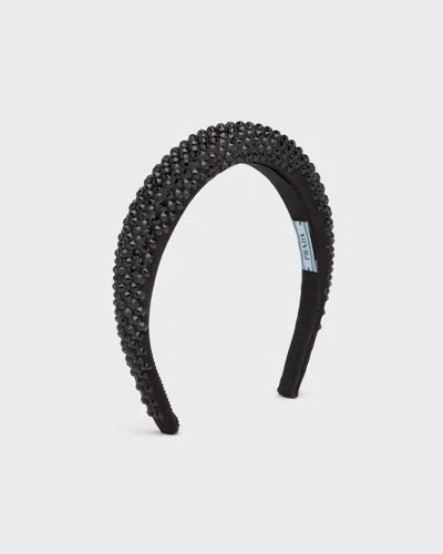 Prada Crystal Padded Headband In F0002 Nero