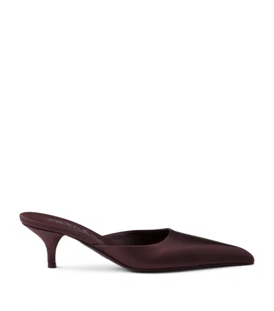 Prada 55mm Satin Mules In Brown